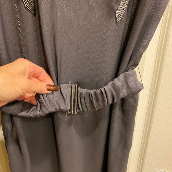 Ya Los Angeles Gray & Silver Beaded Cocktail Dress - Picture 5 of 6